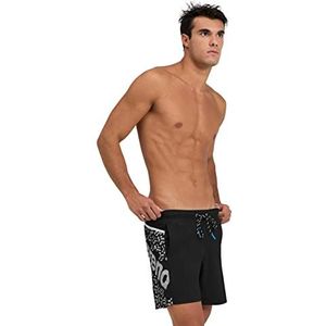 ARENA Men's PRO_File Beach Boxer Logo Swim Trunks, zwart-wit, Black-white, L