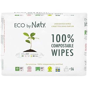 Eco by Naty Ongeparfumeerde Babydoekjes - 100% composteerbare en plantaardige doekjes, veilig voor de gevoelige babyhuid (3 x 56 |168 Stuks)