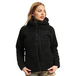 Brandit Teddy fleece jas met capuchon voor dames, winterjas, jacht, outdoor, fleece jas, zwart, 3XL