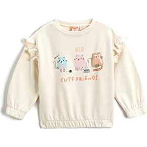 Koton Baby-meisje Cat Printed Ruffled Detail Sweatshirt, beige (051), 2-3 Jaar