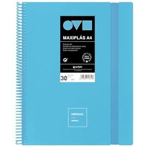 Grafoplas A4 kunststof hoezen, 30 transparante inzetstukken, stijve polyschuimomslag, robuust en ultralicht, pastelblauw, spiraal pvc, minimaal, schoolmateriaal