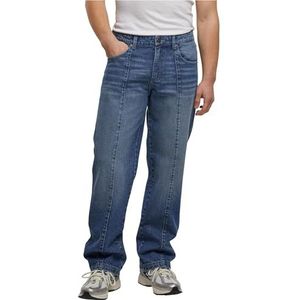 Urban Classics Herenjeans met brede pijpen en brede pijpen, casual denimbroek met deelnaden en wijde pijpen, hoge taille, maten 28-44, Mid Deep Blue Washed, 28