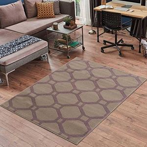 mynes Home Laagpolig tapijt loper bruin paars / 80 x 150 cm/moderne designertapijten honingraat geo-patroon met platte pool/onderhoudsvriendelijke moderne woonkamertapijten