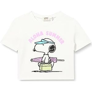 Koton Girls's Snoopy Licenced T-shirt met korte mouwen en ronde hals, ecru (010), 4-5 Jaar