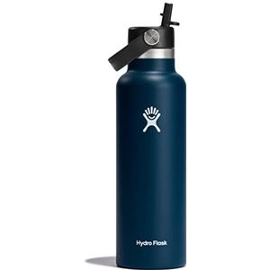 Hydro Flask-Drinkfles 621 ml met Flex Straw deksel-vacuüm geïsoleerde herbruikbare fles van roestvrij staal-lekvrij deksel-warm en koud-standaard mondbescherming BPA-vrij-indigo
