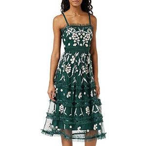 Maya Deluxe Zomerjurk voor dames, geborduurd midi-bloemenbandjes, hoge taille, A-lijn, gesneden, dagelijks, casual, voor bruiloft, gasten, prom, jurken voor dames, Emerald Groen, 42