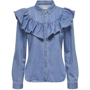 Onlindigo Ls Frill DNM Shirt Qyt Noos, blauw (medium blue denim), XXS