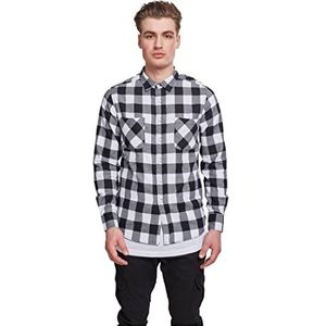 Urban Classics Herenhemd geruit flanellen shirt, lange mouwen, bovendeel voor mannen met borstzakken, verkrijgbaar in vele kleurvarianten, maten XS - 5XL, zwart/wit, S