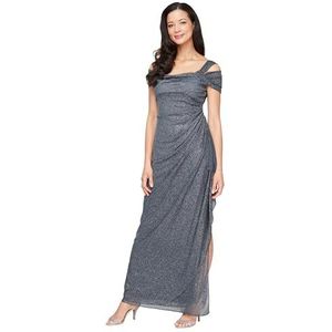 Alex Evenings Women's Long Cold Shoulder Dress, Mother of The Bride, Formal Events Regular Sizes, Smoke Glitter, 10 Petite