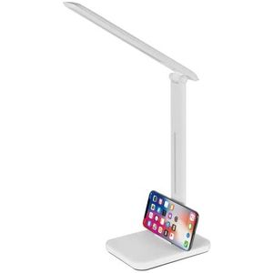 Blaupunkt 6 W led-bureaulamp, oogvriendelijk, witte tafellamp, dimbaar, instelbare helderheid en kleurtemperatuur, USB-oplaadpoort voor smartphone, elegante lederlook