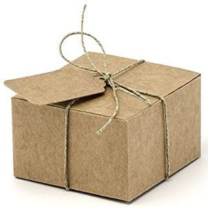 Party Deco Conf. Pack van 10 Bruine Vierkante Favour Boxes - Karton & Touw