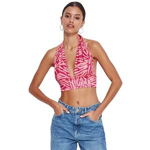 Trendyol Dames Slim fit Basic Halterneck Knit Blouse, Roze, XL, roze, XL