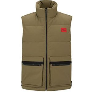 HUGO Baltino2331 Waterafstotend vest voor heren, met rode logo-patch, Open Green345, S