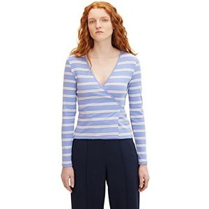 TOM TAILOR Denim Dames T-shirt in wikkellook met strepen 1032818, 30226 - Mid Blue Horizontal Stripe, XXL