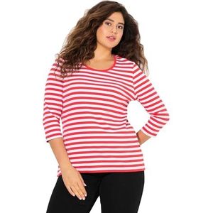 Ulla Popken, Dames grote maten, 3/4 mouw geribbeld shirt, gestreept, rood, 50/52 NL