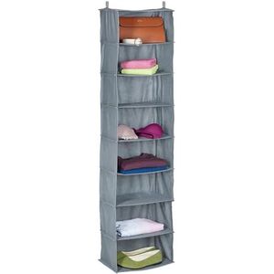 Relaxdays kast organizer hangend, 8 vakken, stof, HBD: 140x36x20 cm, kledingopberger camping, voor kledingkast, grijs