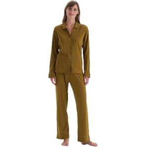 Dagi Dames Basic Shirt Broek Pyjama Pak Pyjama Set, Groen, XL