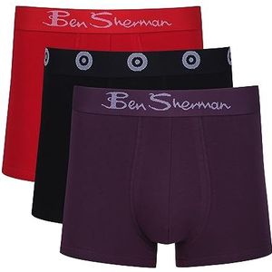 Ben Sherman Boxershorts voor heren in blauw/zwart/oranje | Soft Touch katoenrijke boxershorts met elastische tailleband | comfortabel en ademend ondergoed - multipack van 3, Rood/Zwart/Grijs, M