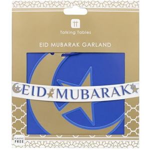 Talking Tables Blauw & Goud Eid Mubarak Herbruikbare Papieren Slinger-Party Decoraties voor Religieus Festival 3m | Geen Plastic