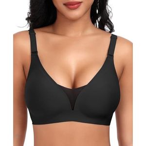 Womens Seamless Deep V Bras No Underwire Comfort Push Up Mesh Bras Lace Wireless Bralette Everyday Bra（Black,S