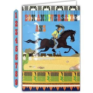 AFIE Kaart met pailletten, goede verjaardag, 1, 2, 3, 4, 5, 6, 7, 8, 9 jaar, Cowboy Luke, envelop, 12 x 17,5 cm, paard, merrie, sneltrein, woestijn, Mexicaanse cactus, 67-1068-A