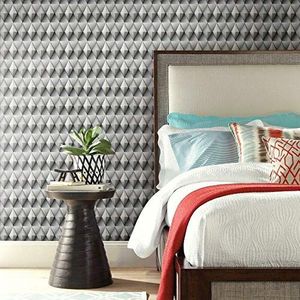 RoomMates RMK11604RL behang zelfklevend Paragon Geometric, vinyl, grijs en taupe, 45,72 cm x 5,74 m
