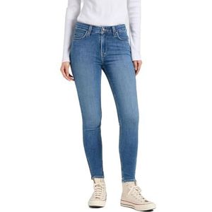 Lee Damesjeans Scarlett High Zip High Waist Skinny Cropped Fit, Skinny Leg, Blue Buzz, 26W / 31L