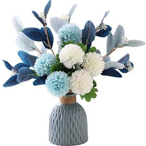 NAWEIDA Kunstbloemen met vaas faux hortensia bloemstukken voor huis tuin feest bruiloft decoratie