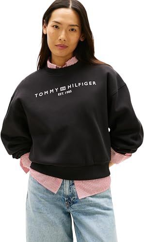 Tommy Hilfiger Dames CORP LOGO MDRN SWTSRT WW0WW47831 Pullover Sweatshirt, ZWART (Zwart), XXS, Zwart (zwart), XXS