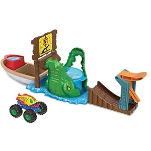 ​Hot Wheels Monstertrucks Hongerig Moeras Speelset, Waterspeelset met 1 Monstertrucks Color Shifters truck, speelgoed voor kinderen vanaf 4 jaar, HGV14