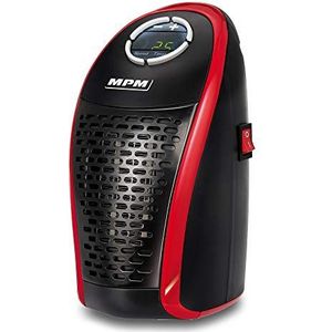 MPM MUG-18 Mini-verwarming, draagbaar, keramiek, draadloos, temperatuurregelaar 15-32 °C, led-display, afstandsbediening, energiebesparend, 450 W, rood/zwart