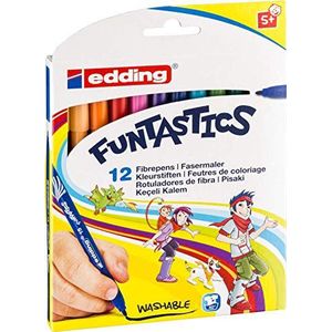 edding 15 FUNTASTICS - kleurstiften voor kinderen - set van 12 - felle kleuren - 1 mm dunne punt - voor kleurplezier op lichtgekleurd papier en karton - afwasbaar van huid en textiel