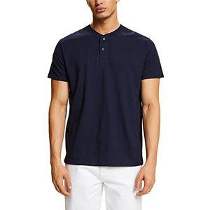 ESPRIT Henley T-shirt van katoen, Donkerblauw, S