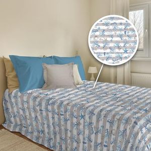 PENSIERI DELICATI Sprei 170 x 280 cm, voor eenpersoonsbed, 100% piqué-katoen, ideaal als sprei of sprei voor eenpersoonsbed, motief: marine met blauwe strepen, 100% Made in Italy