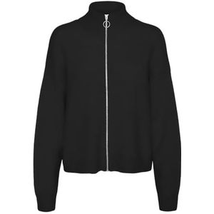 VERO MODA Vmpalma Ls Highneck Zip Cardigan Noos Gebreid vest voor dames, zwart, XS