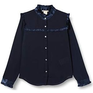 Scotch & Soda Buttoned-Up shirt met contrast, ruches details blouse voor meisjes, Night 0002, 4