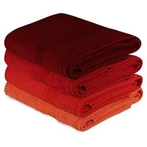 OJOS Handdoekenset met gastendoekjes - badhanddoeken badmatset, %100 katoen, 70x140 (4-delig) met zijn speciale doos, lichtoranje rood fuchsia handdoeken
