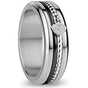 BERING Verwisselbare ringcombinatie voor dames in zilver en zwart met uniek Twist-& Change-systeem, Rhine, 10, metaal, Geen Edelsteen