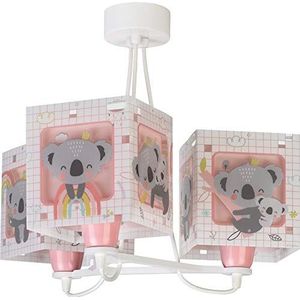 Dalber Koala plafondlamp voor kinderen, 3 lampen, 60 W, roze