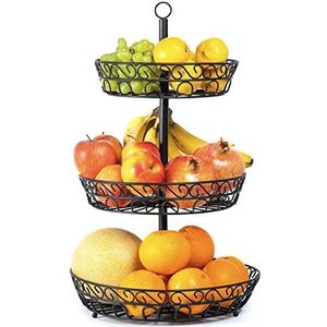 Chefarone Fruit Etagère 3 Laags - Fruitmand Metaal - Fruitschaal - Groentemand - Opberger - Zwart