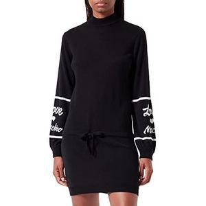 Love Moschino Dames Turtleneck Blended Wool Dress, Black, 48