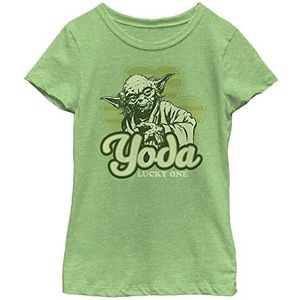 Little, Big Star Wars Yoda Lucky Retro Girls Short Sleeve Tee Shirt, Green Apple, Small, Apple Green, S