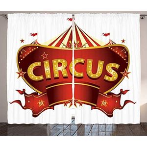 ABAKUHAUS Circus Gordijnen, Carnaval Sign Nightlife, Woonkamer Slaapkamer Raamgordijnen 2-delige set, 280 x 225 cm, Geel Wit Rood