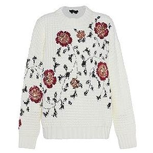 faina Dames pailletten bloem ronde hals pullover pullover pullover sweater WOLLWIT maat M/L, wolwit, M