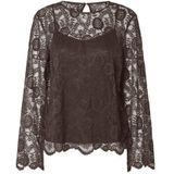 PIECES Pcolline Ls Lace O-Neck Top WVN Noos, Hot Fudge, M