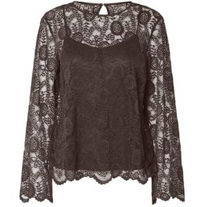 PIECES Pcolline Ls Lace O-Neck Top WVN Noos, Hot Fudge, M