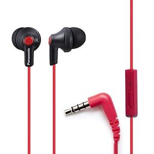 Panasonic ErgoFit Hoofdtelefoon met microfoon en oproepcontrole, compatibel met iPhone, Android en BlackBerry, RP-TCM125-KB - In-ear (mat zwart/rood), S/L inbegrepen
