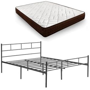 HOGAR24 ES - Metalen frame met poten, bedframe en hoofdeinde + visco-elastisch matras Dream Flex 15, afmetingen: 135 x 190 cm