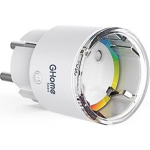 GHome Smart WLAN-aansluiting, kleinste WiFi-aansluiting, accessoire, afstandsbediening voor apps, meting van het stroomverbruik, spraakbediening, schema, werkt met Alexa, Google Home, TÜV-gecertificeerd, alleen 2,4 GHz wifi, wit