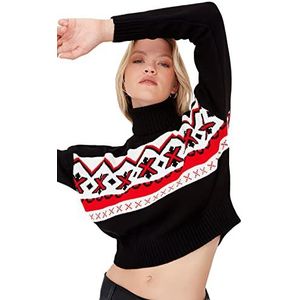 Trendyol Dames coltrui met slogan getailleerde sweater sweatshirt, zwart, S, Zwart, S